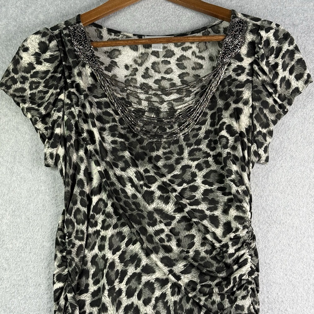 Andrea Behar Boston Proper Animal Print Sheath Rushed Dress Medium Cap Sleeve